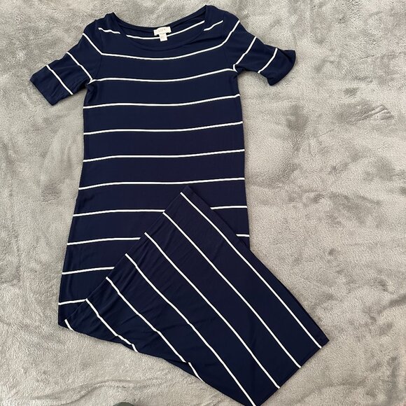 LOFT Dresses & Skirts - Loft Navy Striped Short Sleeve Maxi Column Dress Women's SMALL